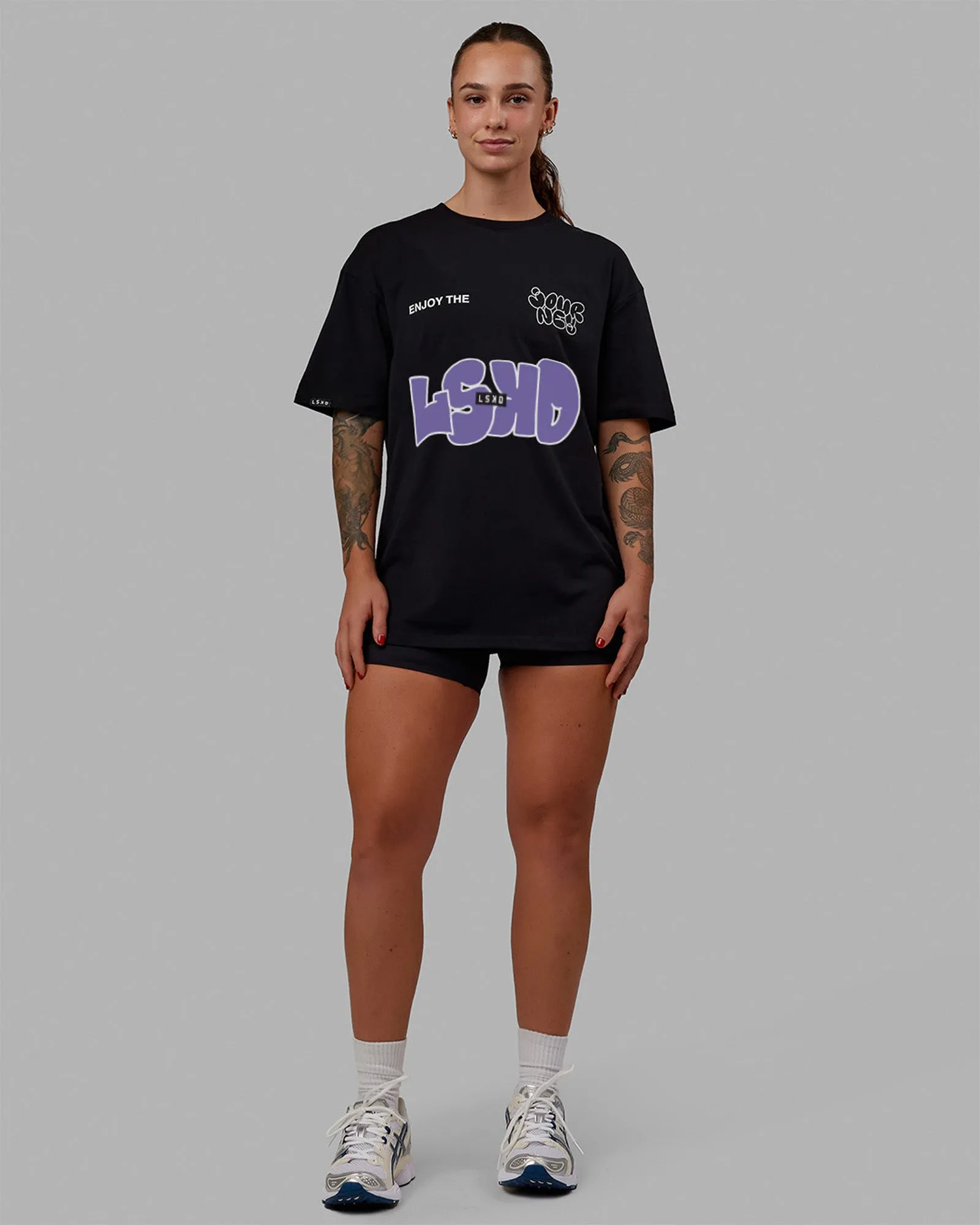 Unisex Journey FLXCotton Tee - Black-Dahlia Purple