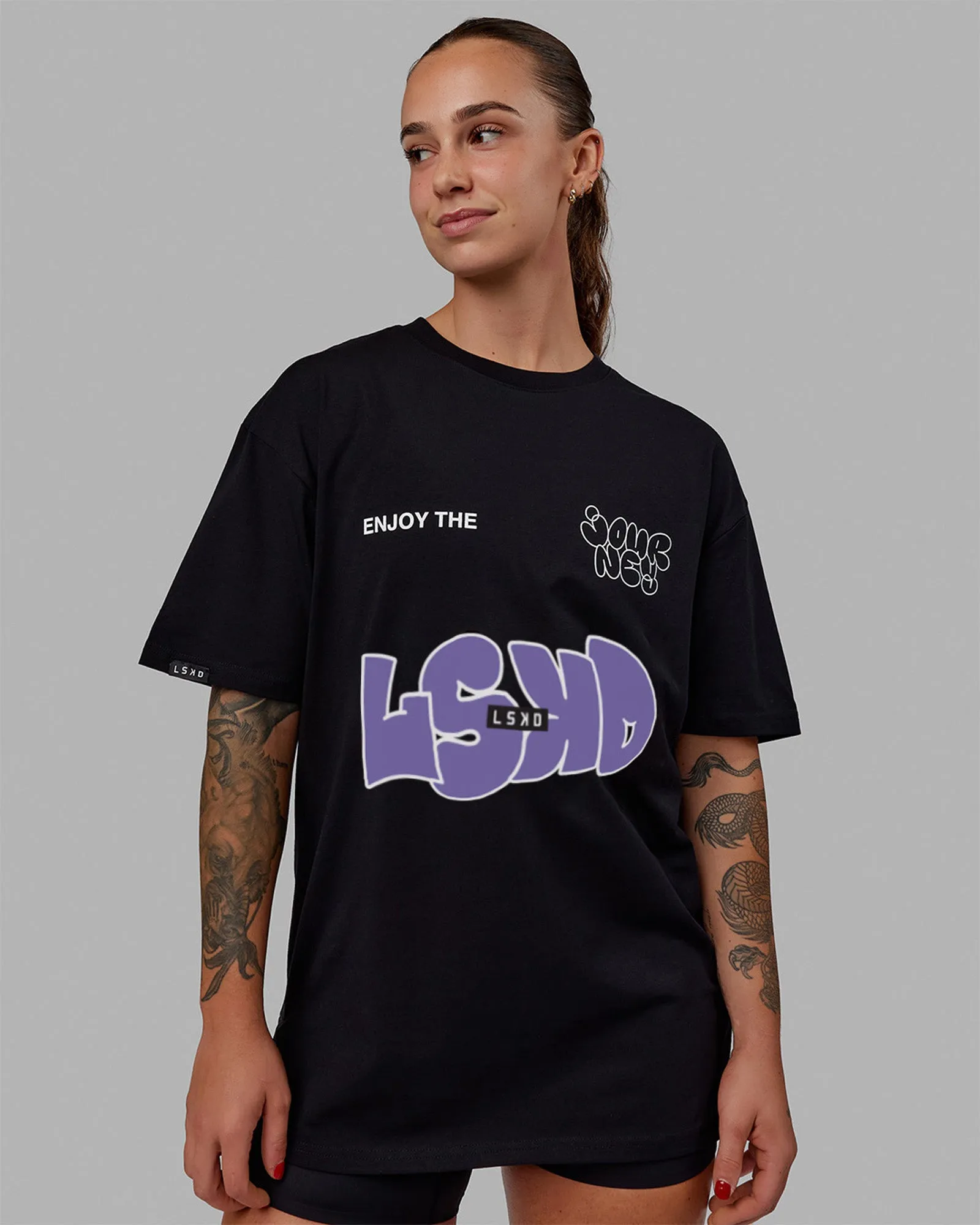 Unisex Journey FLXCotton Tee - Black-Dahlia Purple