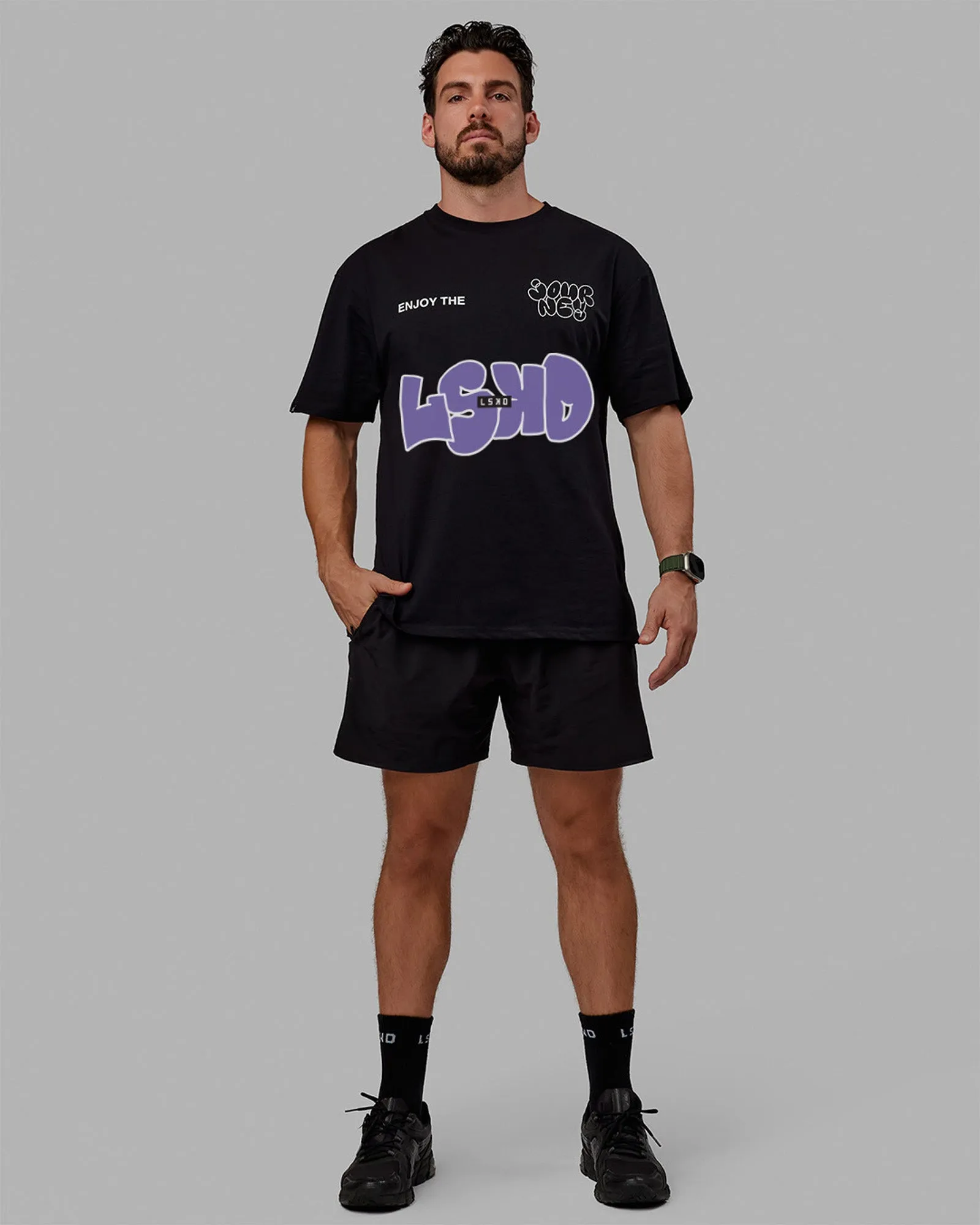 Unisex Journey FLXCotton Tee - Black-Dahlia Purple
