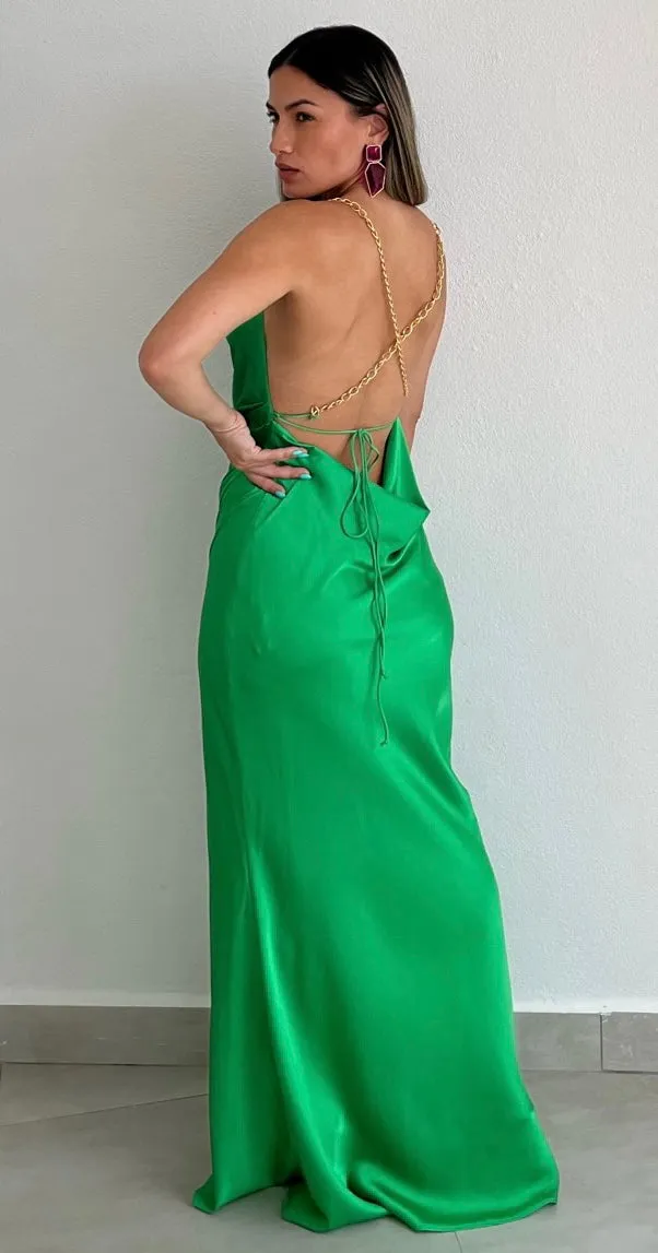 Unmatched Elegance Chains Satin Maxi Dress