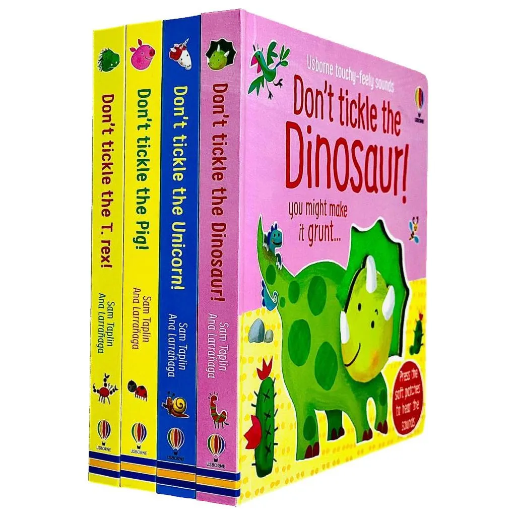 Usborne Don't Tickle Collection 4 Books Set (Touchy-Feely Sound Books) Unicorn, T-Rex, Dinosaur, Pig )