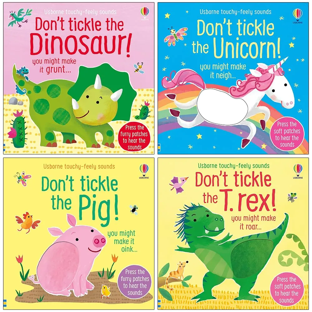 Usborne Don't Tickle Collection 4 Books Set (Touchy-Feely Sound Books) Unicorn, T-Rex, Dinosaur, Pig )