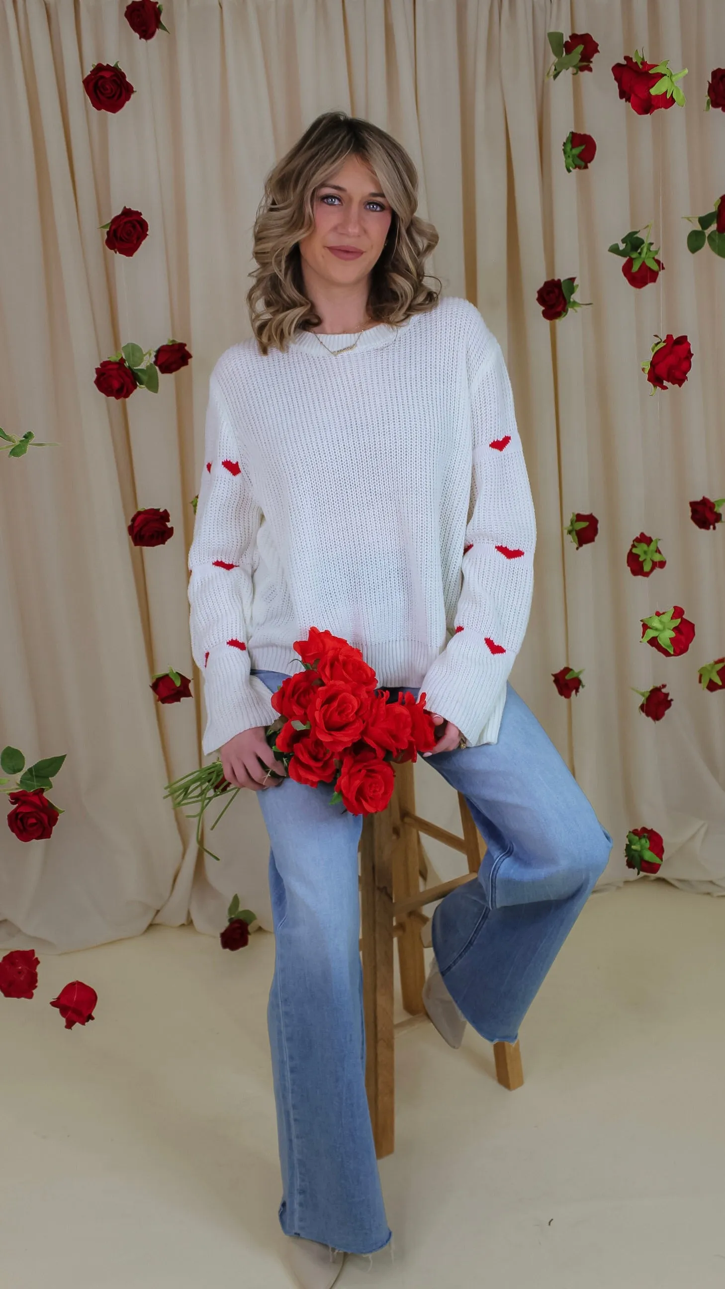 Valentine's Day Striped Heart Pattern Sweater