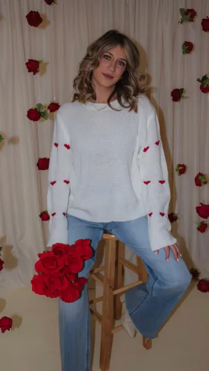 Valentine's Day Striped Heart Pattern Sweater