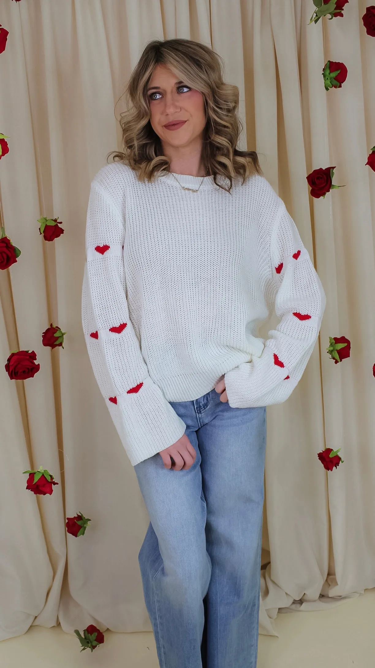 Valentine's Day Striped Heart Pattern Sweater