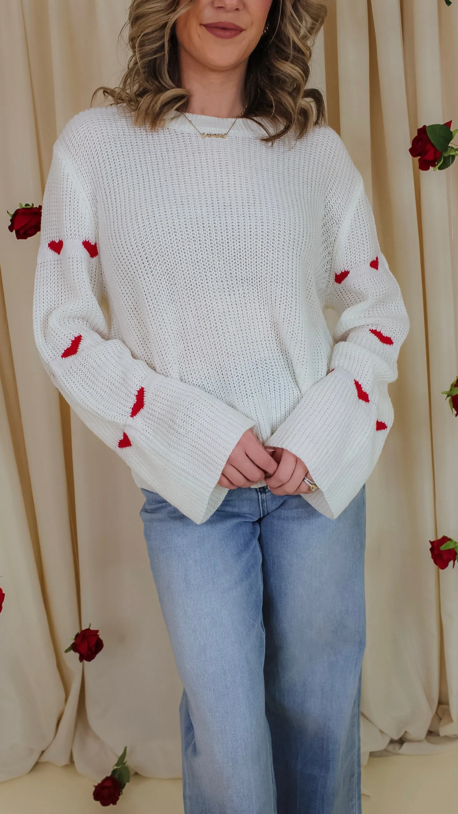 Valentine's Day Striped Heart Pattern Sweater