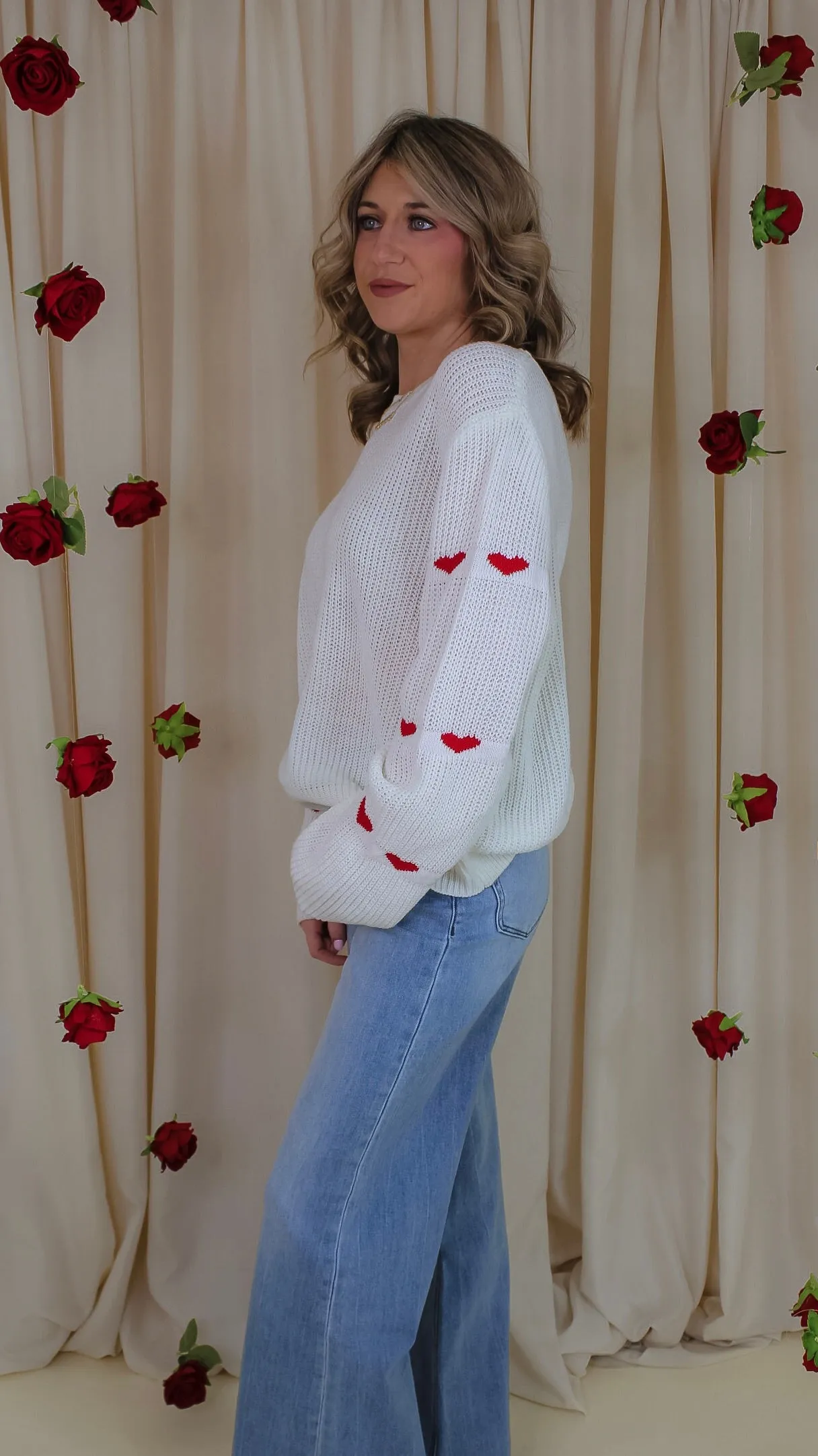 Valentine's Day Striped Heart Pattern Sweater