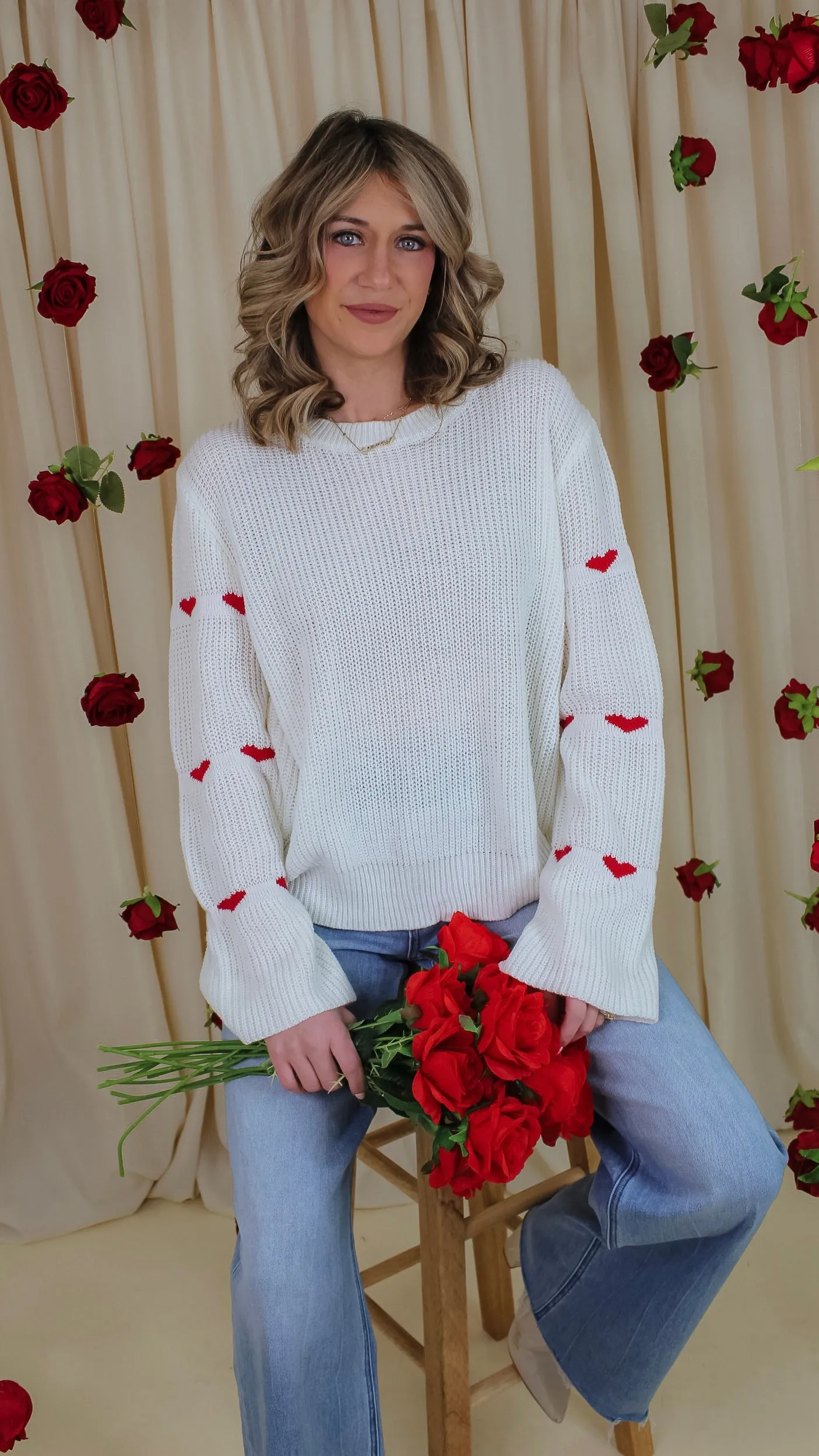Valentine's Day Striped Heart Pattern Sweater