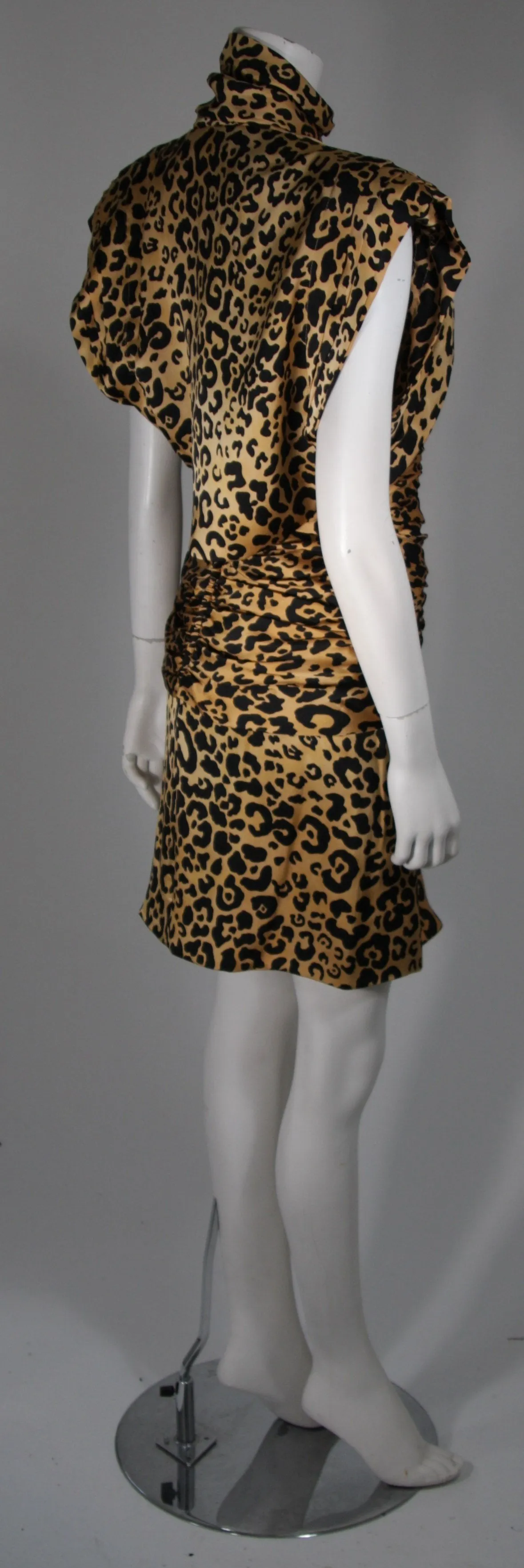 VICKY TIEL Silk Animal Print Bustier Dress with Capelet Size Small