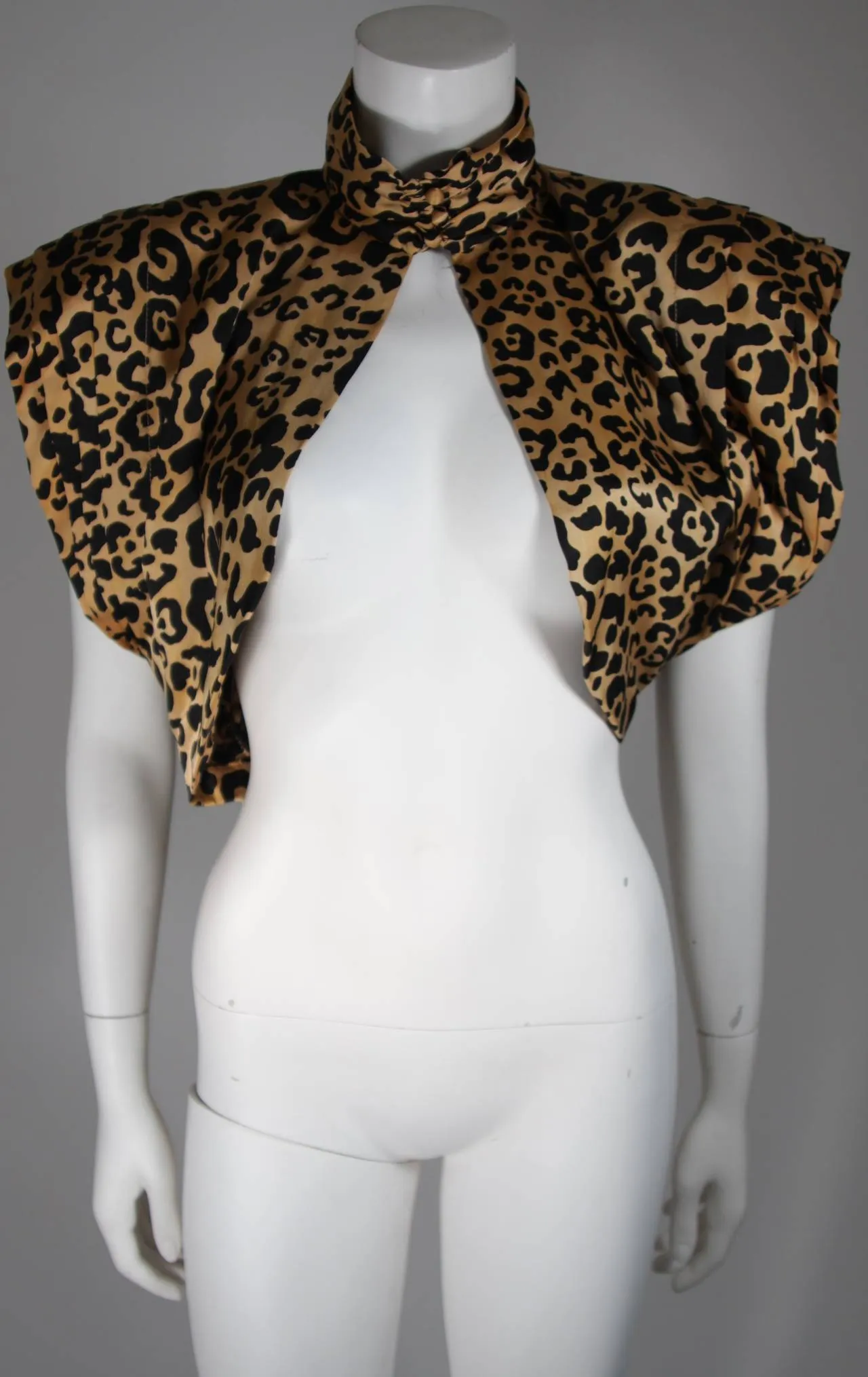 VICKY TIEL Silk Animal Print Bustier Dress with Capelet Size Small