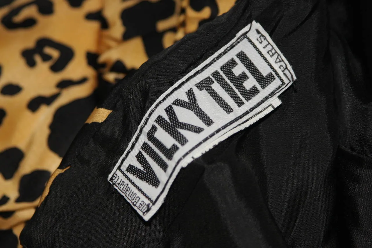 VICKY TIEL Silk Animal Print Bustier Dress with Capelet Size Small