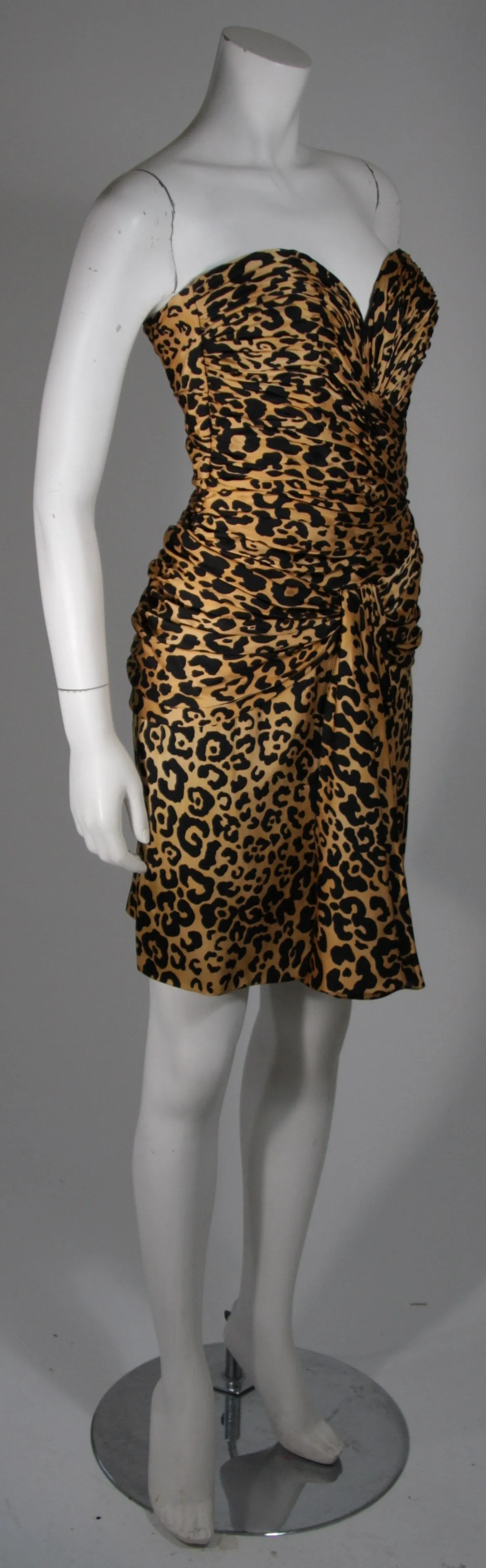 VICKY TIEL Silk Animal Print Bustier Dress with Capelet Size Small