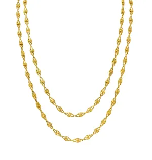 Victorian French 18 Karat Yellow Gold Knot Link Long Antique Chain Necklace