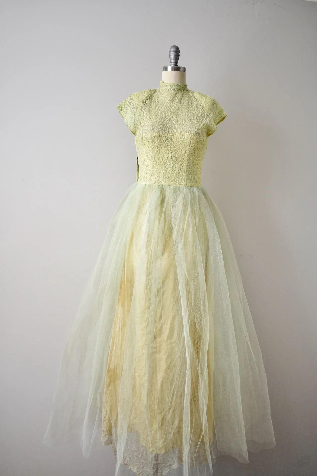 Vintage 1950s Chartreuse Gown AS IS