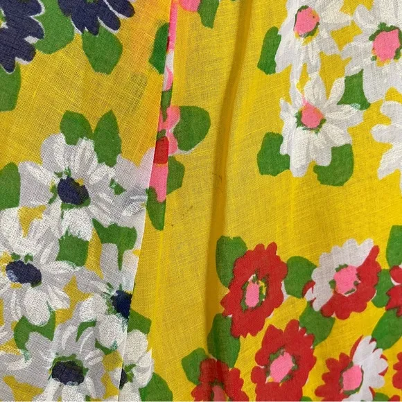 Vintage 60s 70s Yellow Floral Midi Skirt Medium Large Stretchy Waist Groovy Boho