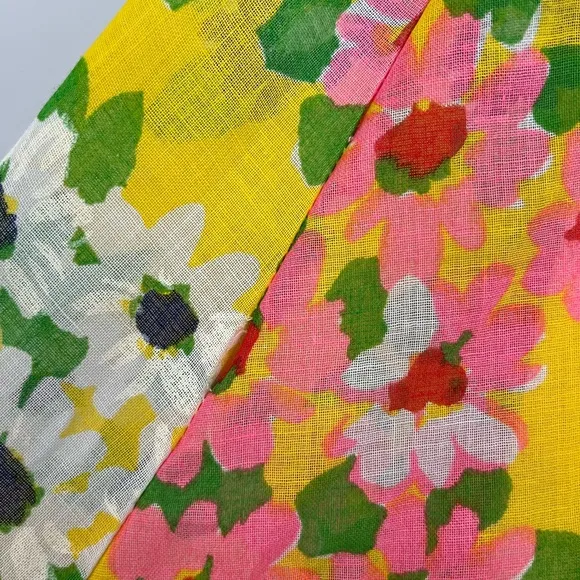 Vintage 60s 70s Yellow Floral Midi Skirt Medium Large Stretchy Waist Groovy Boho
