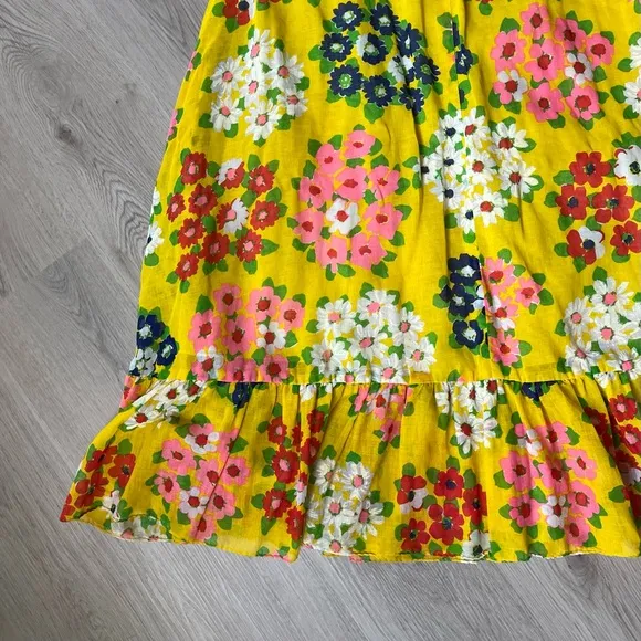 Vintage 60s 70s Yellow Floral Midi Skirt Medium Large Stretchy Waist Groovy Boho