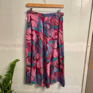 Vintage 70s 80s Abstract Floral Print high waist midi skirt // 28" waist. (HT2392)