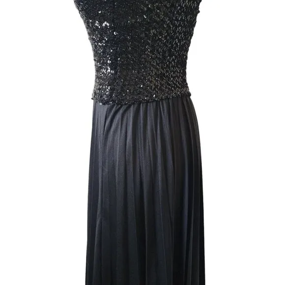 Vintage 70s 80s Vicky Vaughn Junior Strapless Black Sequin Dress IlGWU