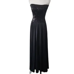 Vintage 70s 80s Vicky Vaughn Junior Strapless Black Sequin Dress IlGWU