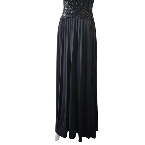 Vintage 70s 80s Vicky Vaughn Junior Strapless Black Sequin Dress IlGWU