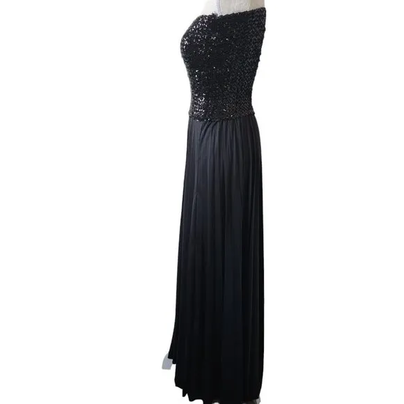 Vintage 70s 80s Vicky Vaughn Junior Strapless Black Sequin Dress IlGWU