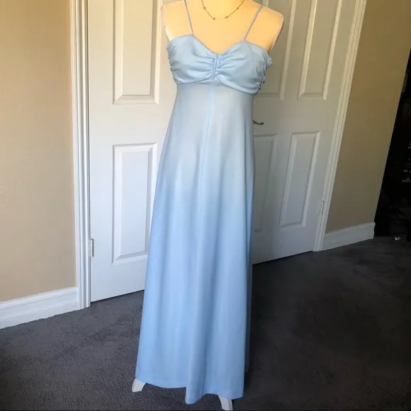VINTAGE 70s EMPIRE WAIST MAXI DRESS BABY BLUE