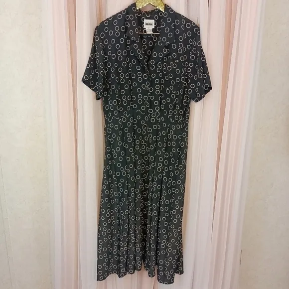 Vintage 80s Leslie Fay Womens Black Geometric Long Maxi Dress size 12 Secretary
