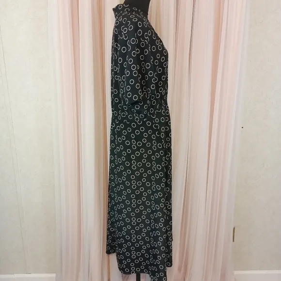Vintage 80s Leslie Fay Womens Black Geometric Long Maxi Dress size 12 Secretary