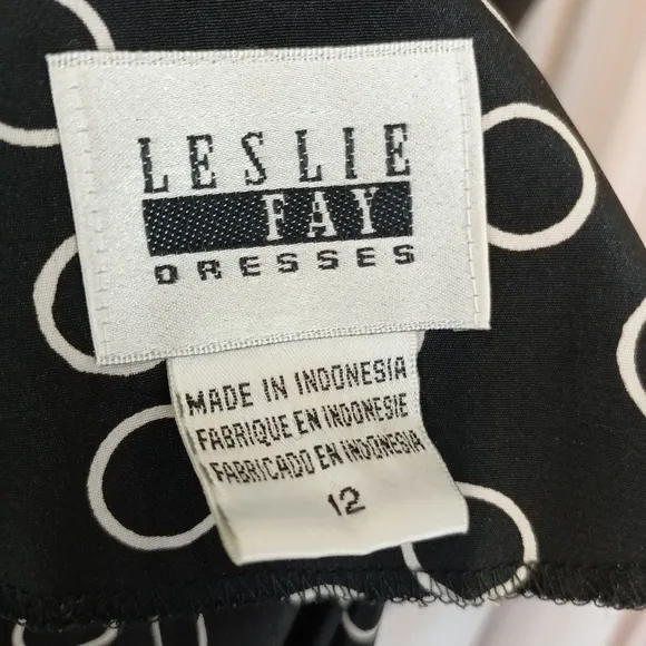 Vintage 80s Leslie Fay Womens Black Geometric Long Maxi Dress size 12 Secretary