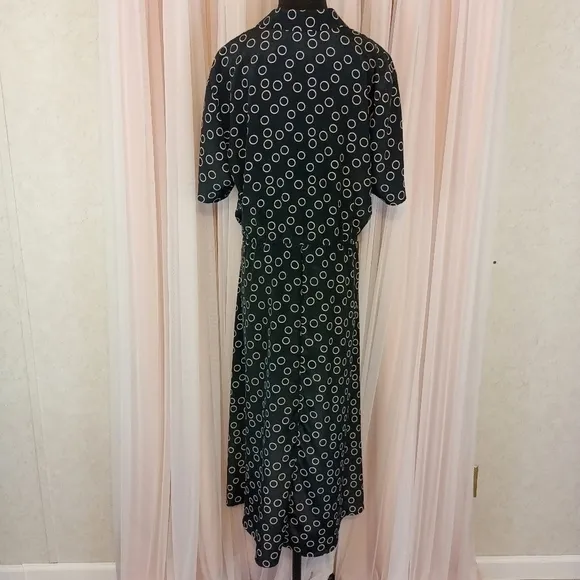 Vintage 80s Leslie Fay Womens Black Geometric Long Maxi Dress size 12 Secretary
