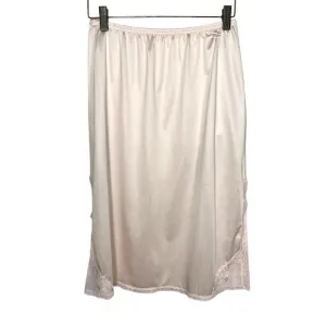 Vintage 80s Vanity Fair Light Pink Chiffon Embroidered Floral Lace Knee Length S