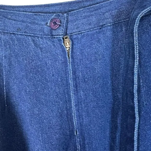 Vintage 90s Blue Denim Straight Short Waist Tie Belt Skirt 6
