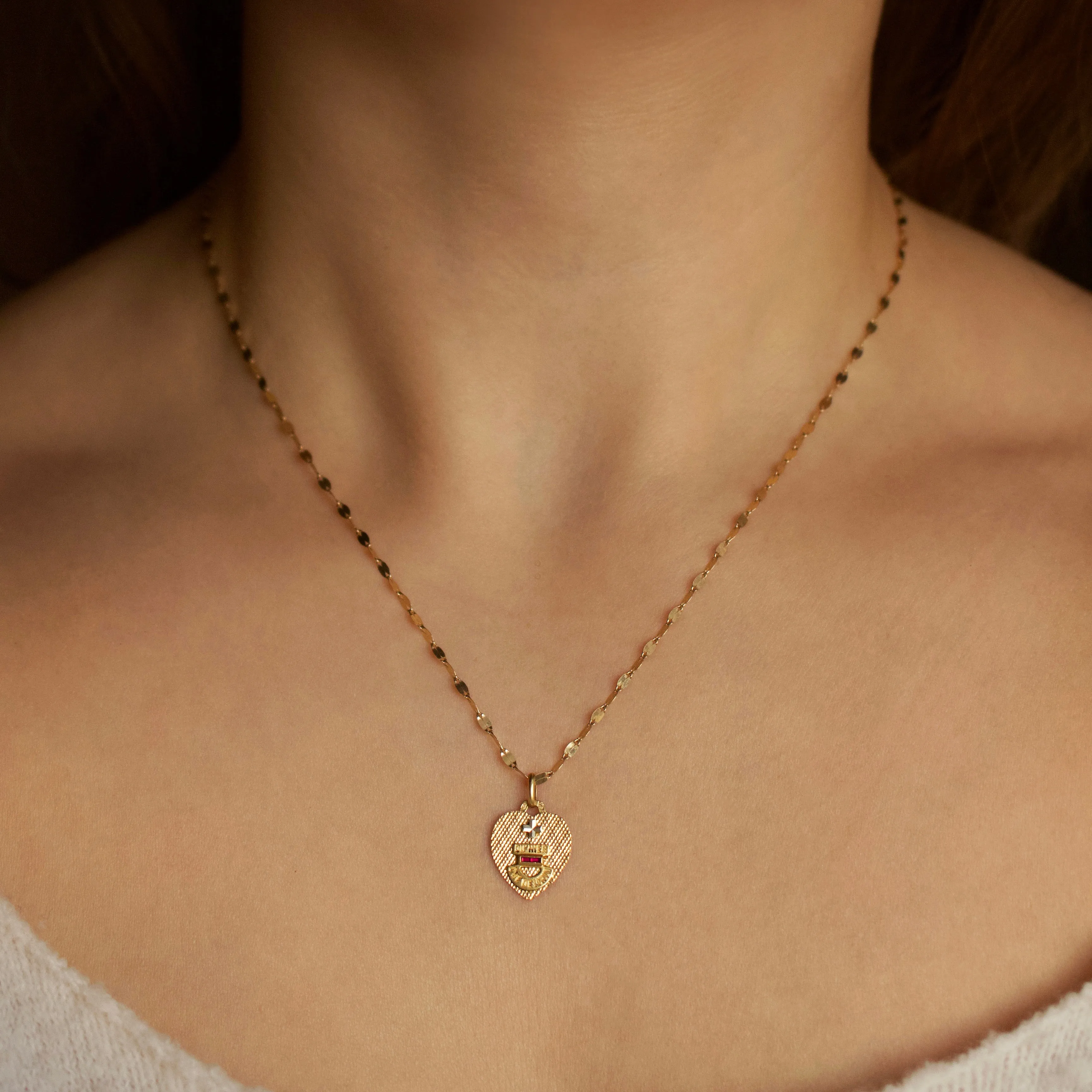 Vintage Augis 18k Solid Yellow Gold Ruby Love Token
