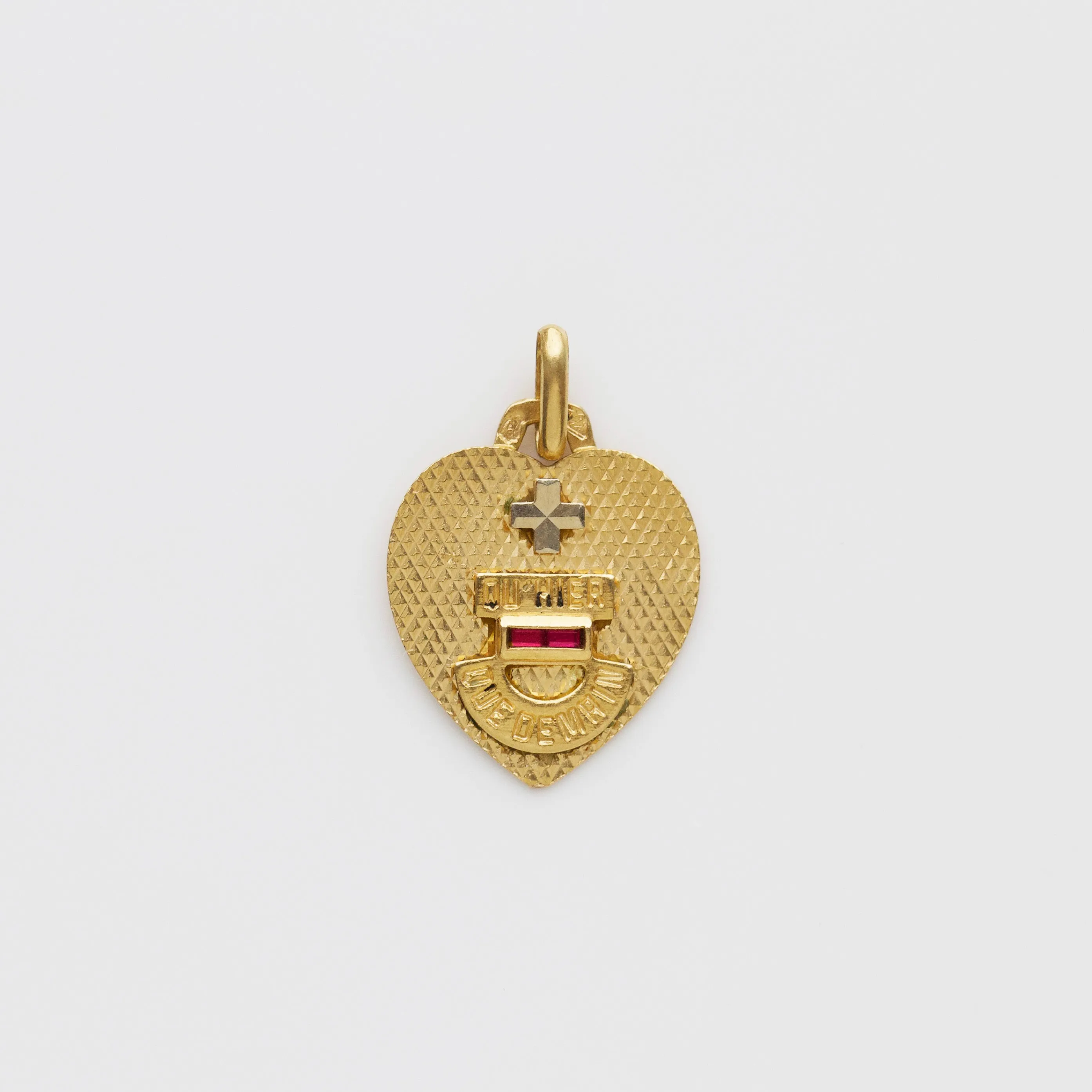 Vintage Augis 18k Solid Yellow Gold Ruby Love Token