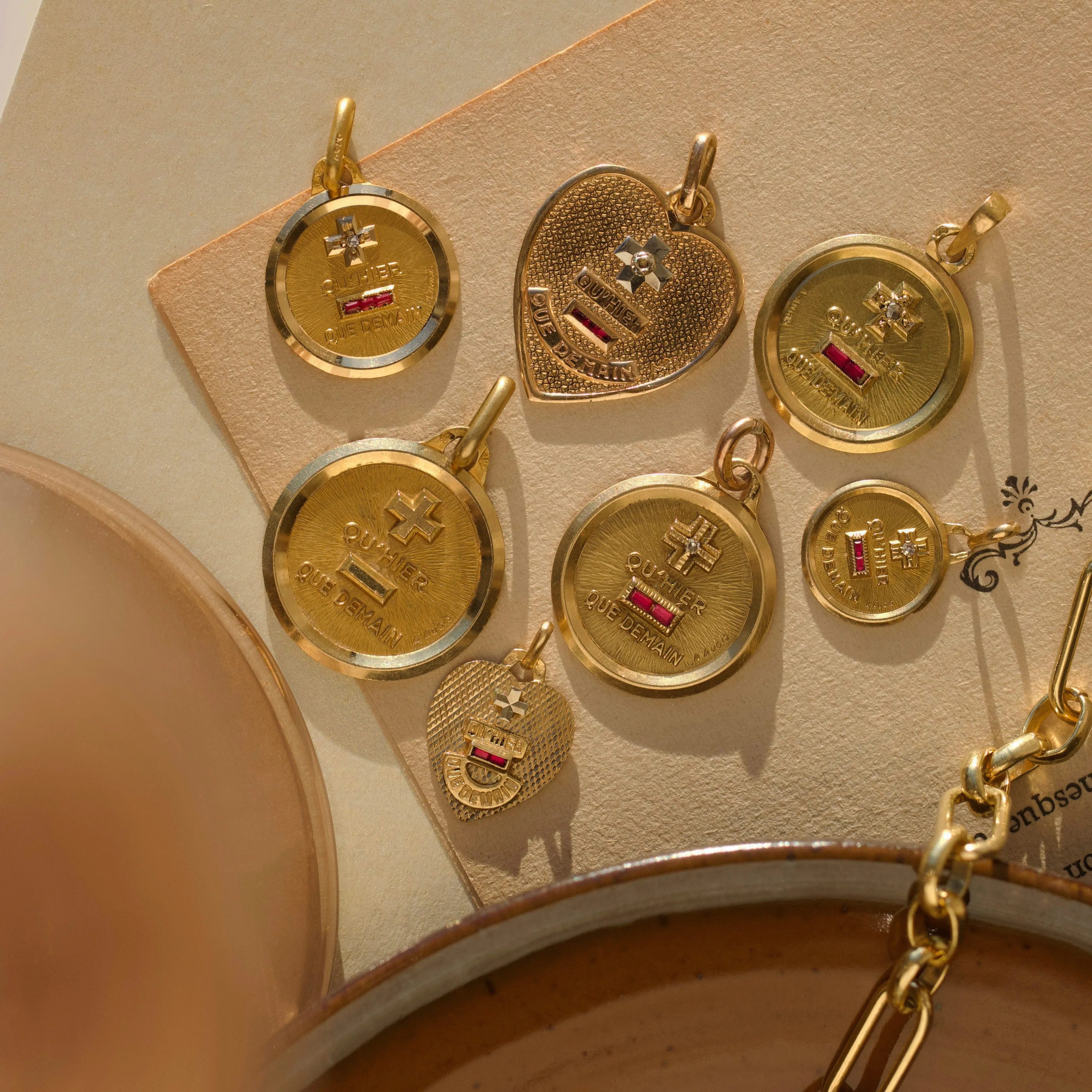 Vintage Augis 18k Solid Yellow Gold Ruby Love Token