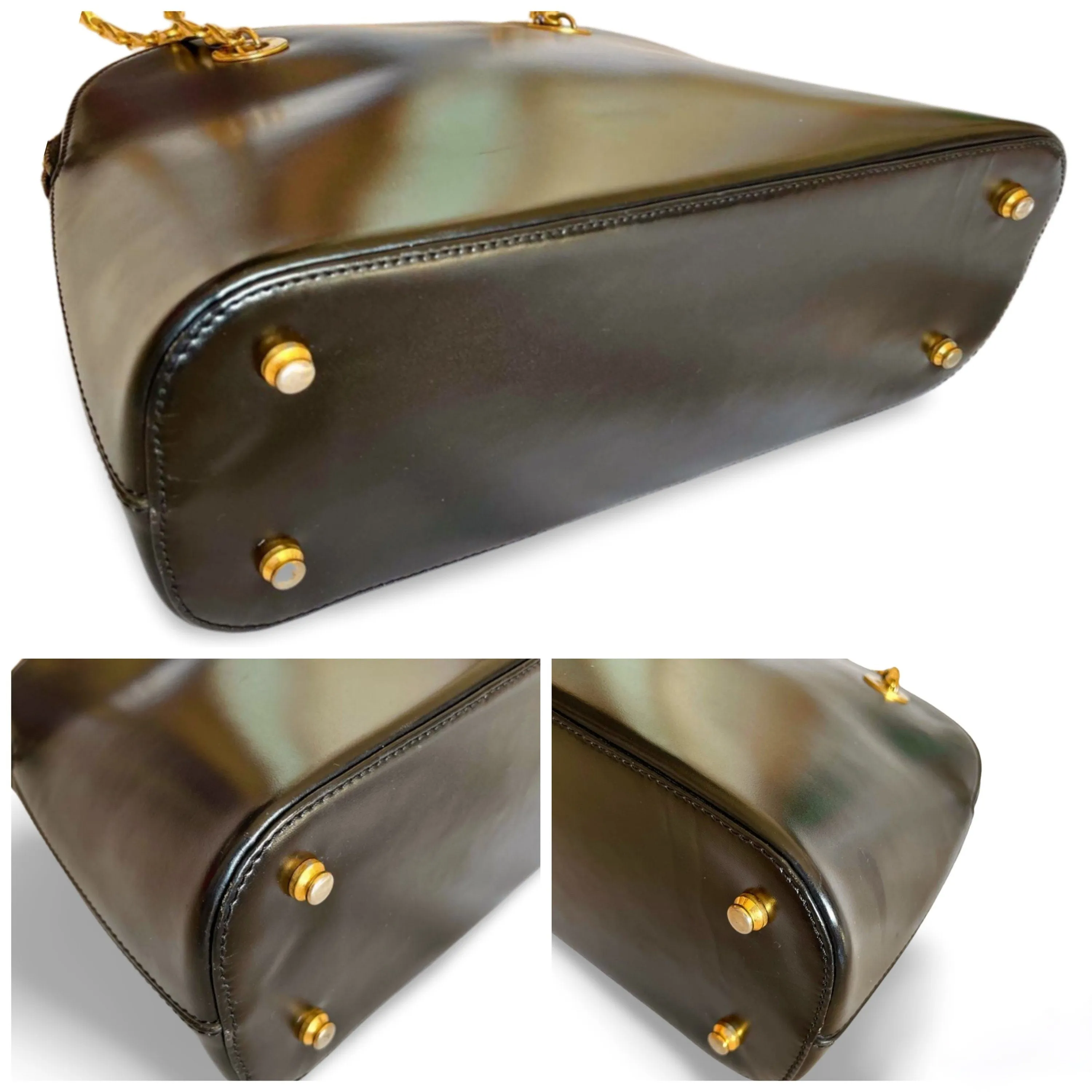 Vintage Celine classic bolide design shoulder bag in black leather with golden chains and red compartment. riri zipper. 060123ac3