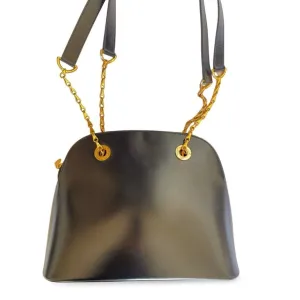 Vintage Celine classic bolide design shoulder bag in black leather with golden chains and red compartment. riri zipper. 060123ac3
