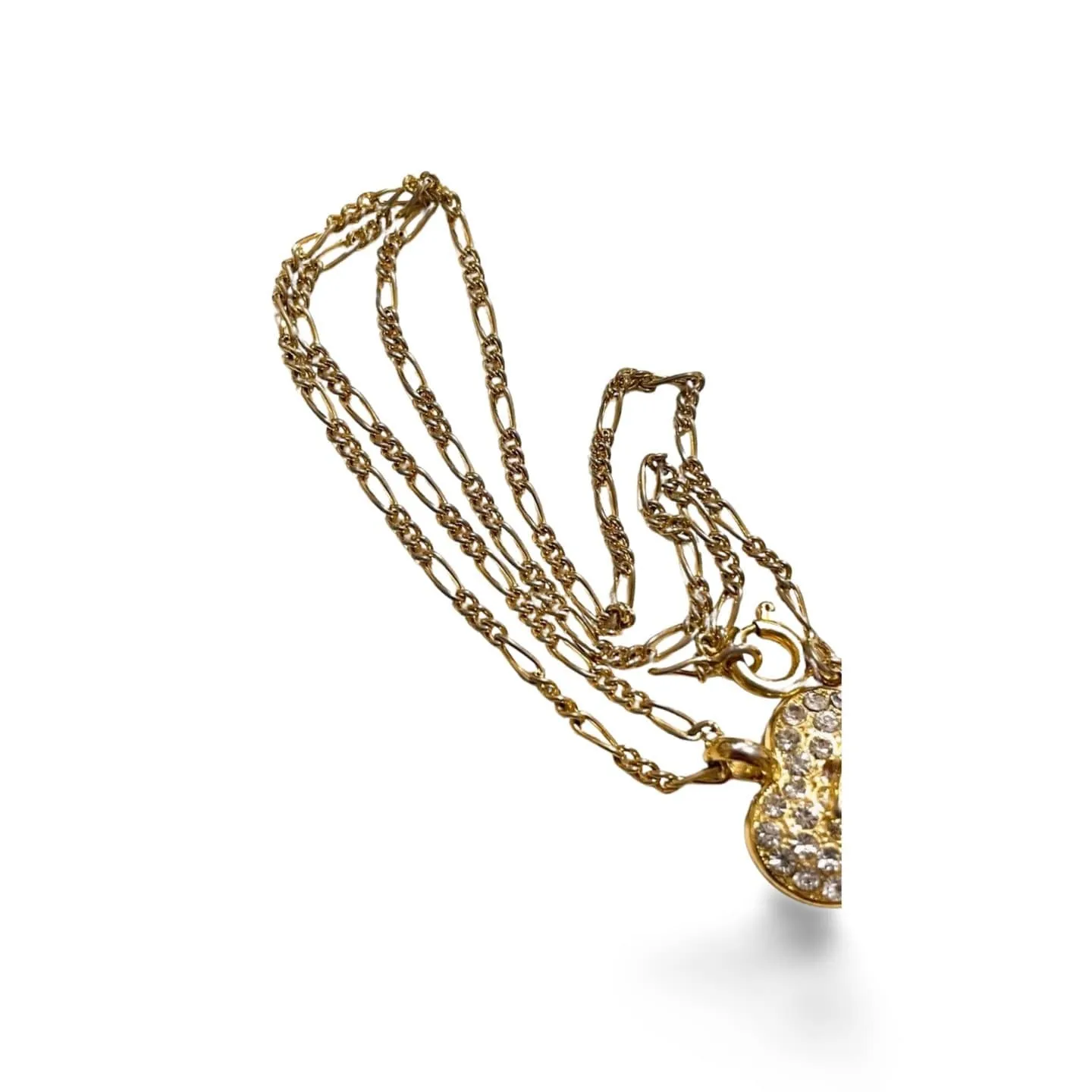 Vintage CELINE golden heart and logo with crystal pendant top skinny chain necklace. Perfect jewelry piece for any occasion. 060416ac3