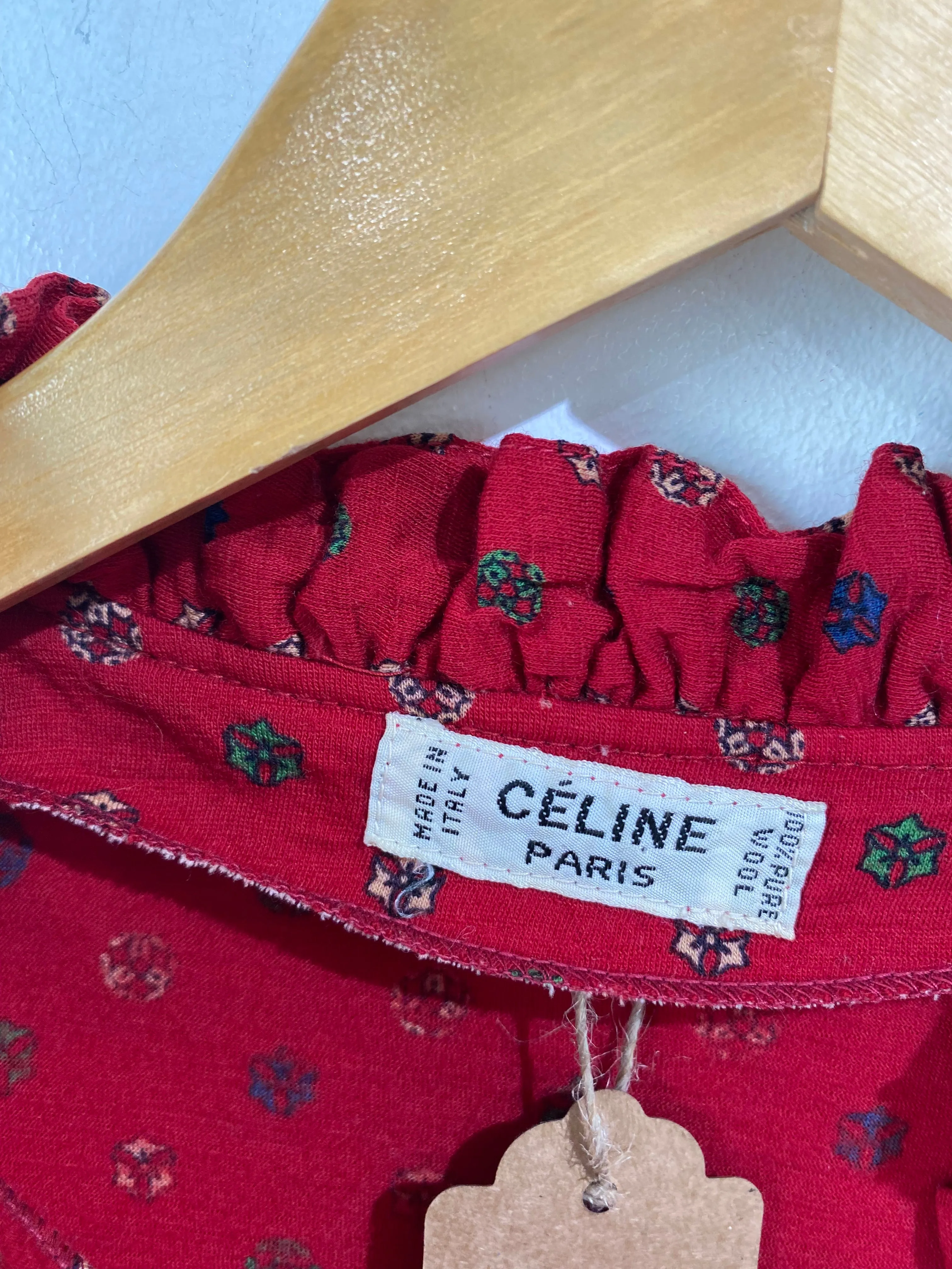 Vintage Celine Red Printed Wool Skirt Set