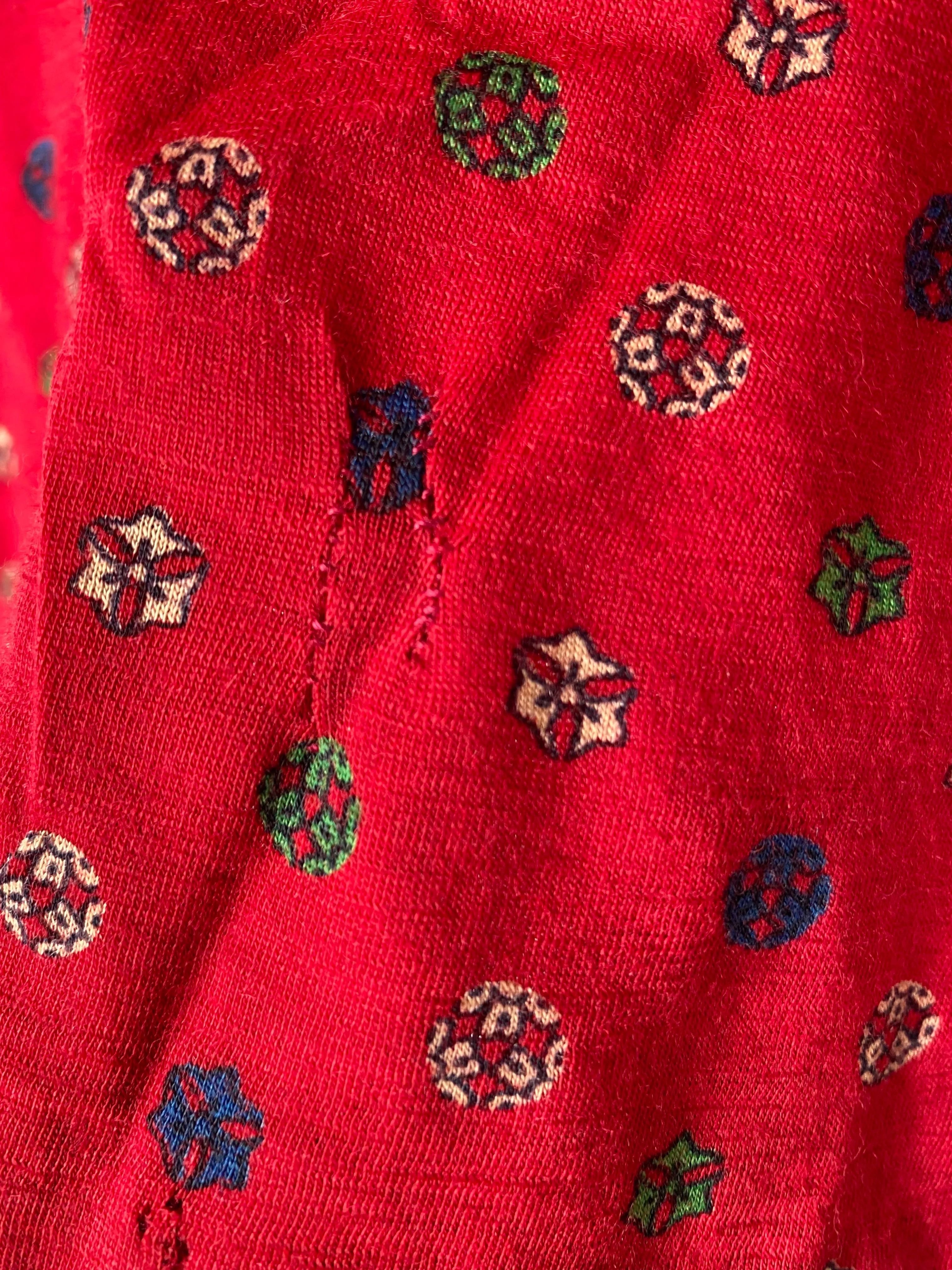 Vintage Celine Red Printed Wool Skirt Set
