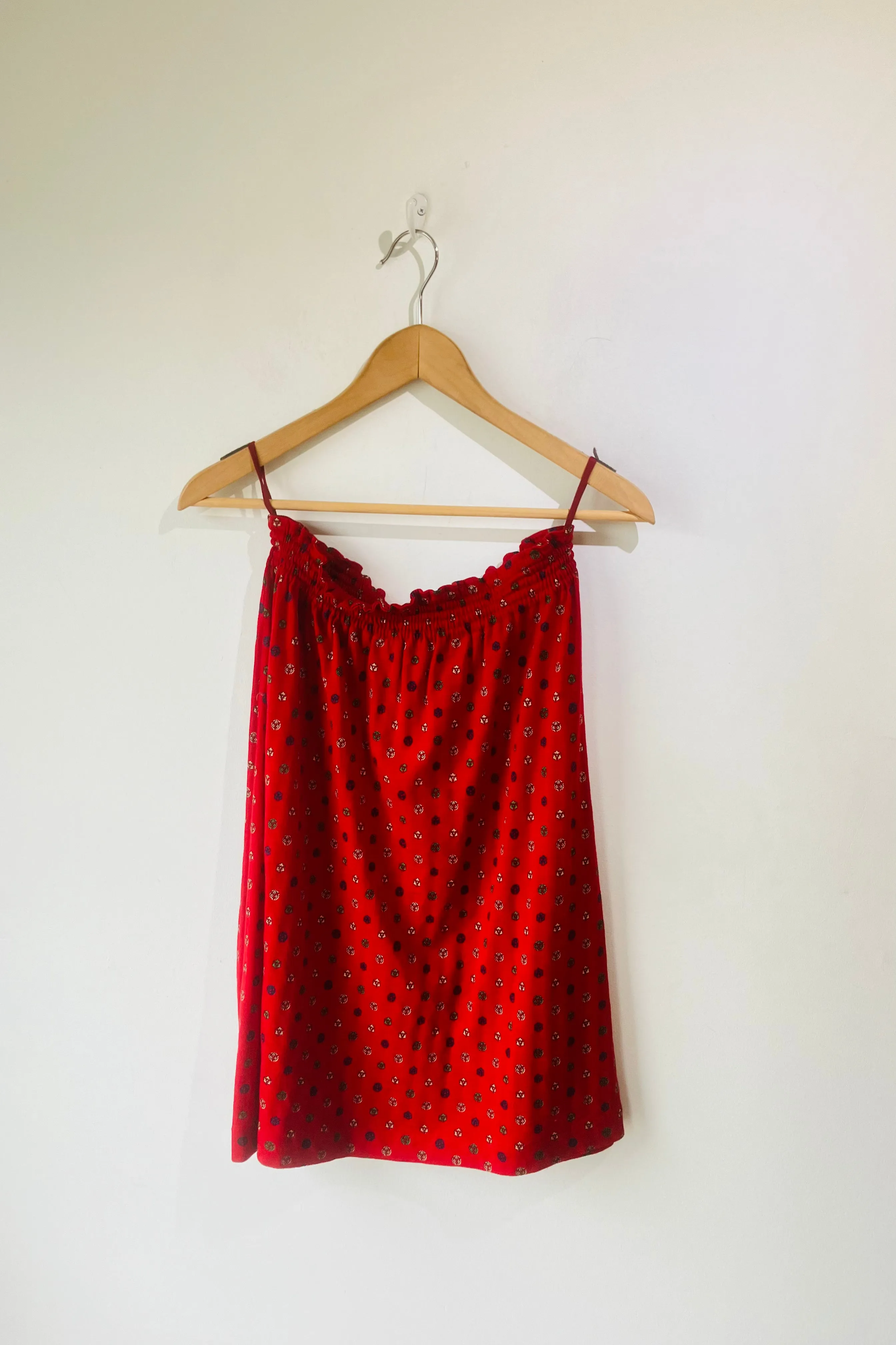Vintage Celine Red Printed Wool Skirt Set