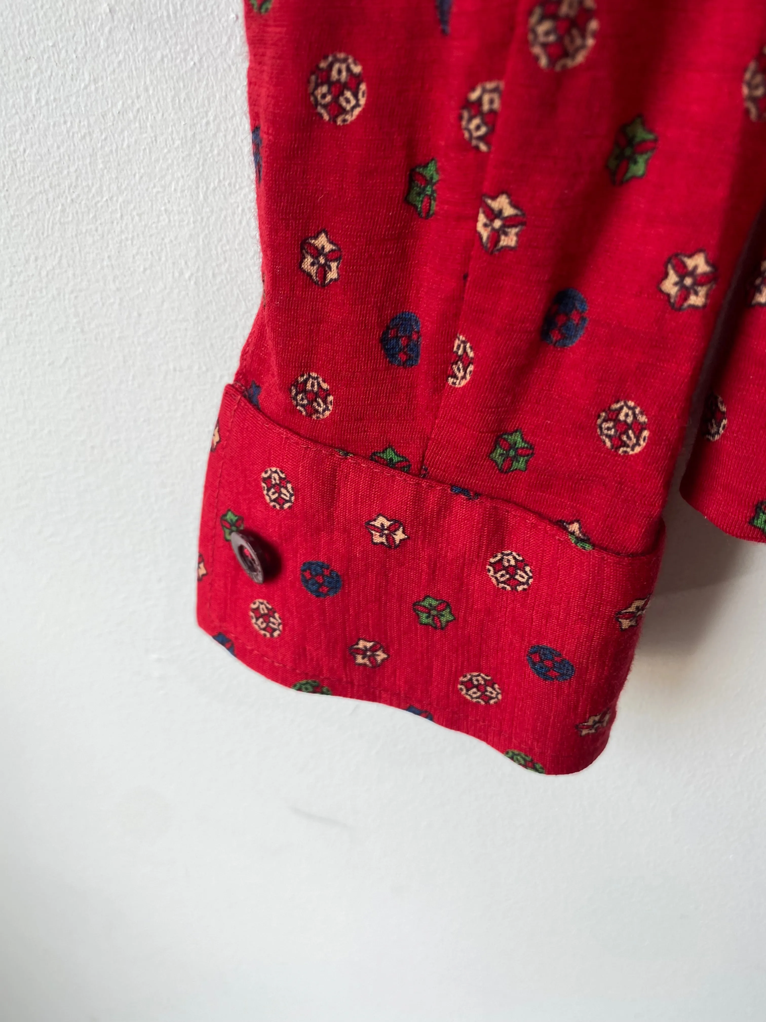 Vintage Celine Red Printed Wool Skirt Set