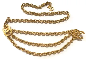 Vintage CHANEL gold chain belt with triple layer chains and two large CC mark charms at sides. Gorgeous belt. 72cm. R04101111る