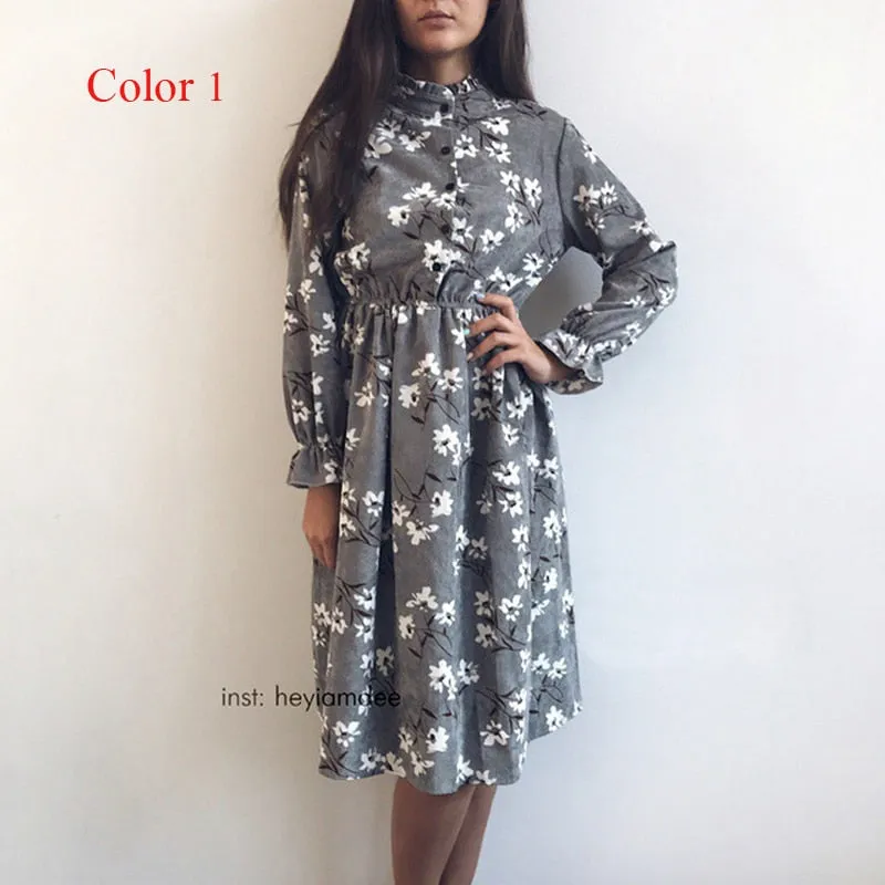 Vintage Flower Elastic Waist Dress For Women