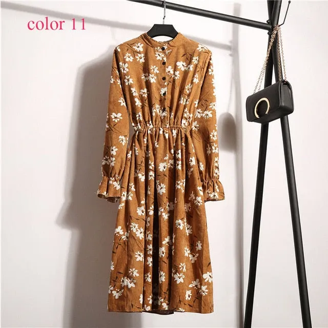 Vintage Flower Elastic Waist Dress For Women