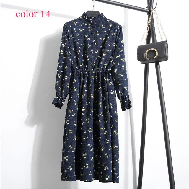 Vintage Flower Elastic Waist Dress For Women