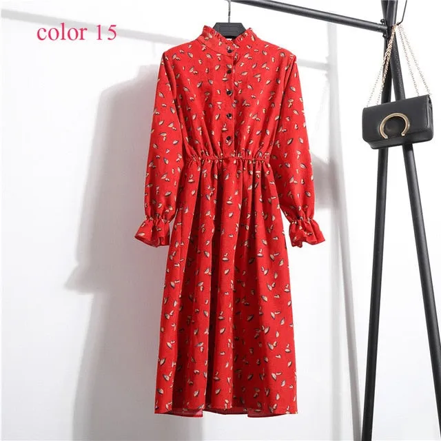 Vintage Flower Elastic Waist Dress For Women
