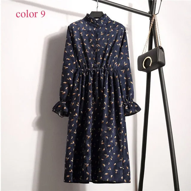 Vintage Flower Elastic Waist Dress For Women
