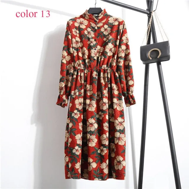 Vintage Flower Elastic Waist Dress For Women